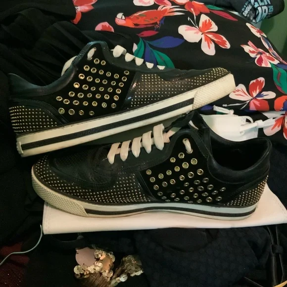 Black and Gold Versace Studded Men Sneakers